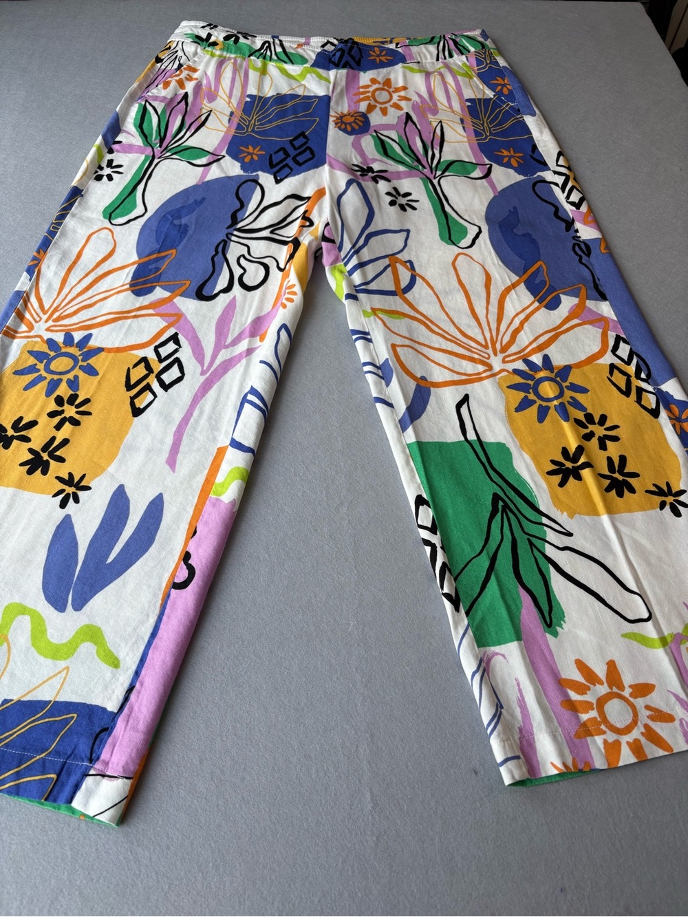 Chico's Surreal Escape White Multi Wide-Leg Bold Print Linen Blend Pants sz 14 - Picture 3 of 9
